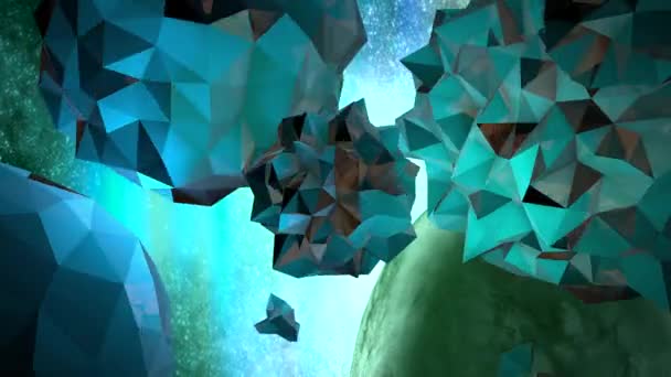 Vários Orbes Abstratos Cristal Azul Com Superfícies Irregulares Giram Livremente — Vídeo de Stock