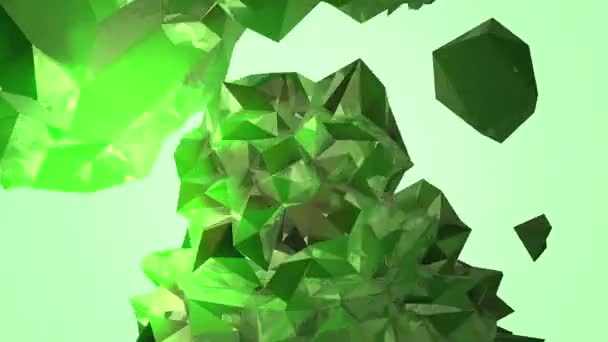 Múltiples Orbes Abstractos Cristal Verde Con Superficies Dentadas Giran Libremente — Vídeo de stock