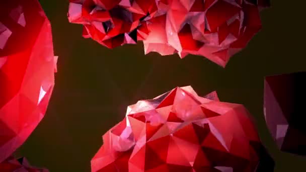 Meerdere Abstracte Rode Kristallen Bollen Met Gekartelde Oppervlakken Draaien Vrij — Stockvideo