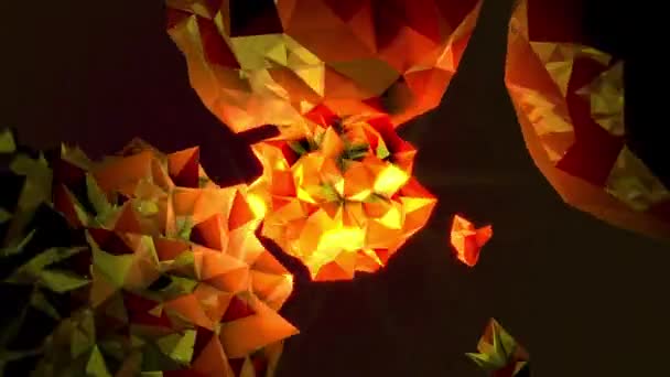 Useita Abstrakteja Oranssi Kristalli Asteroidit Särmikäs Pinnat Pyörivät Vapaasti Vastaan — kuvapankkivideo
