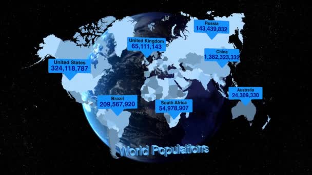 Global Population Infographic Poised Rotating Planet Focuses Key Countries United — 图库视频影像
