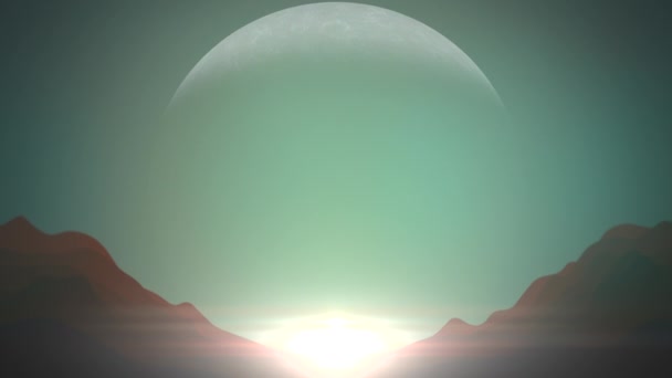 Научно Фантастический Фон Большой Луны Видимой Поверхности Далекой Планеты Яркой — стоковое видео