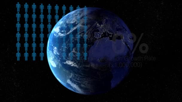 Инфографика Человеческой Популяции Медленно Заполняет Изменяет Цвет Персонажей Людей Планета — стоковое видео