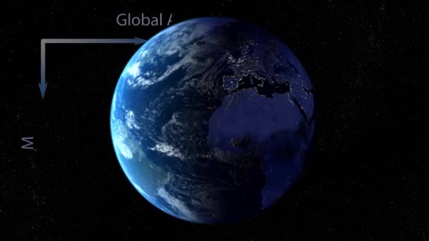 Bar Chart Forming Average Global Temperature Rotating Planet Background — Video