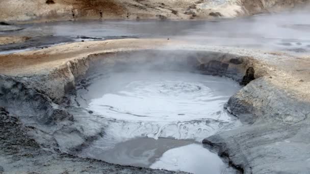 Natural Steam Rising Volcanic Vents Earth Hverir Iceland Myvatn Lake — Stock Video
