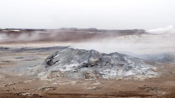 Natural Steam Rising Volcanic Vents Earth Hverir Iceland Myvatn Lake — Stock Video