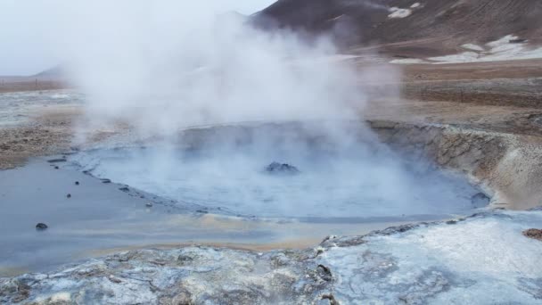 Vapor Natural Procedente Respiraderos Volcánicos Tierra Hverir Islandia Cerca Del — Vídeos de Stock