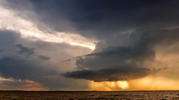 Large Powerful Tornadic Supercell Storm Moving Great Plains Sunset Setting — Stock Video