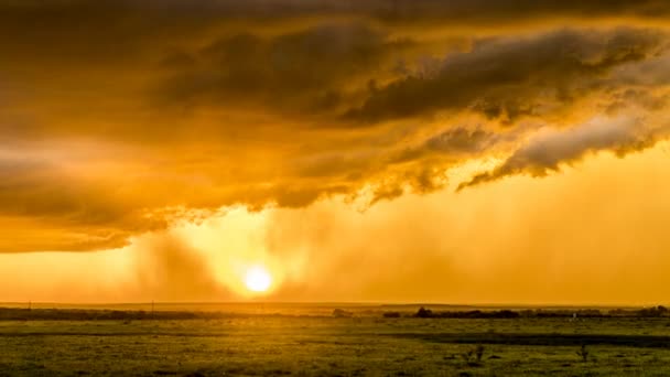 Suring Sunset Great Plains Tornado Alley Storm Moves Pouring Rain — Stock Video