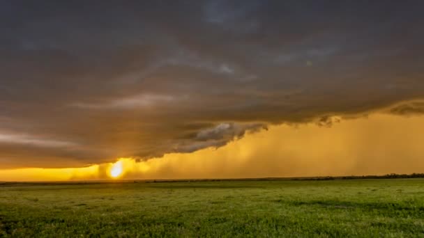 Suring Sunset Great Plains Tornádo Alley Storm Goes Leuring Rain — Stock video
