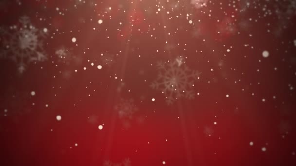 Fond Noël Enneigé Animé Sur Fond Rouge Avec Bokeh Blanc — Video