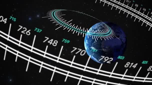 Animovaný Kruhový Obrys Otáčí Při Navigaci Vesmírem Směrem Zemi — Stock video