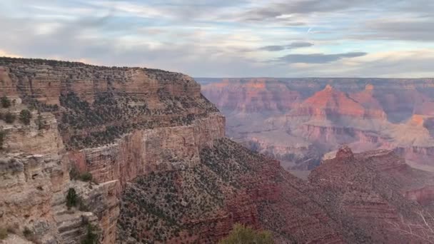 Pan Overlook Grand Canyon Village Selama Matahari Terbenam Pastel — Stok Video