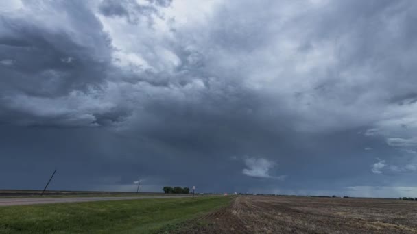 Panorama Massive Rainstorm Sunset Pours Rain While Passing Great Plains — Stock Video