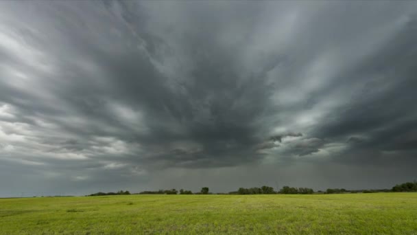 Massive Dark Thunderstorm Showers Rain Moves Slowly Grassy Meadow Rural — Stock Video