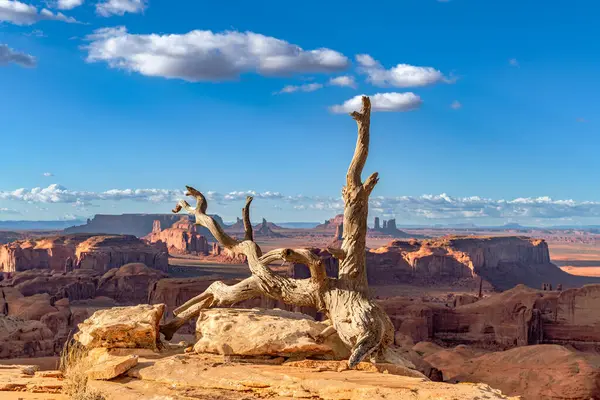 stock image Scenic view of the magnificant buttes at Monument Valley during a bright, vibrant spring day..