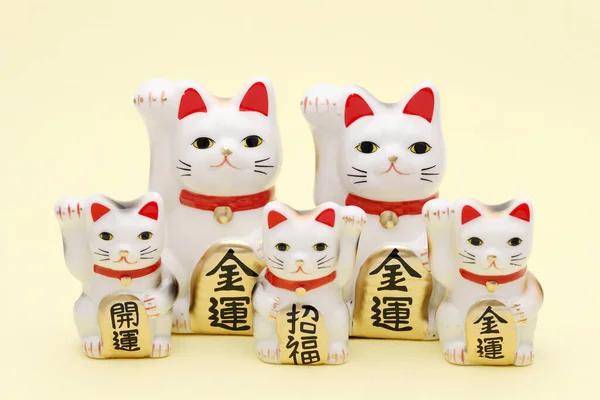 Japanese Lucky Cat Yellow Background Japanese Word Photography Means Better — Stock Photo, Image
