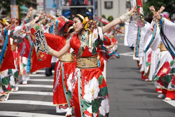Kagawa Japan July 2023 Japanese Performers Dancing Famous Yosakoi Festival — Stock Photo, Image