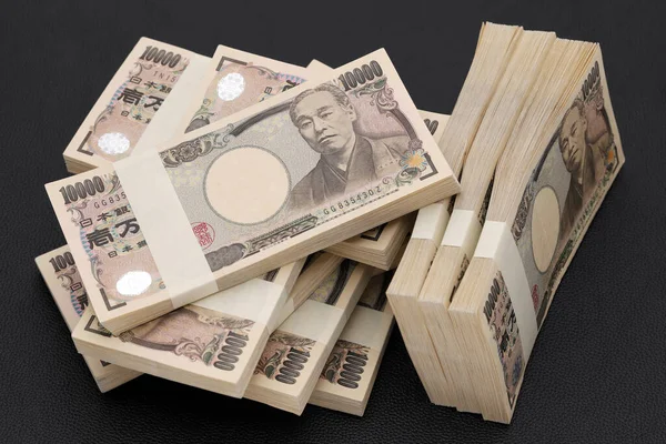 Een Stapel Japanse Yen 000 Yen Bundel Biljetten Bankbiljetten Zijn Rechtenvrije Stockfoto's