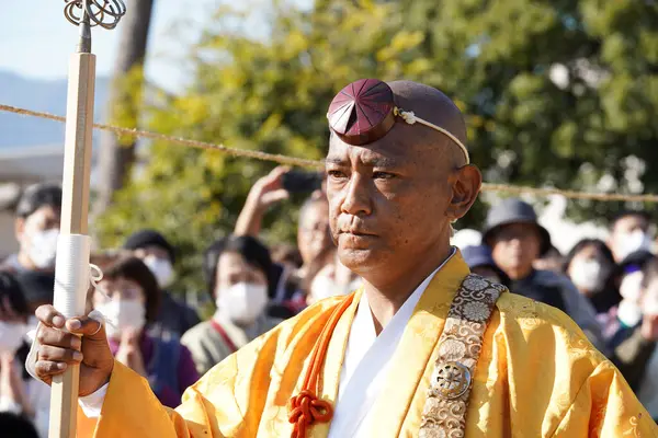 Kagawa Japan November 2023 Heilige Freudenfeuer Auf Japanisch Gomataki Genannt lizenzfreie Stockfotos