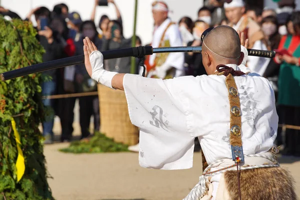 Kagawa Japan November 2023 Heilige Vreugdevuren Tijdens Japanners Genaamd Gomataki Stockafbeelding