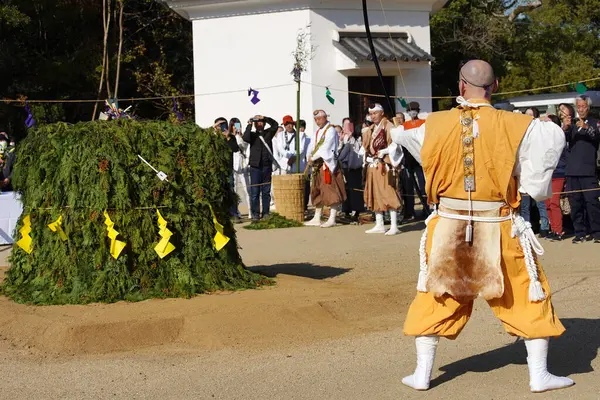 Kagawa Japan November 2023 Heilige Freudenfeuer Auf Japanisch Gomataki Genannt Stockbild