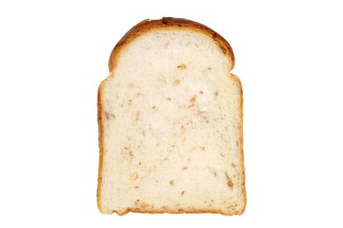 Beyaz arka planda izole edilmiş bir parça ekmek.  