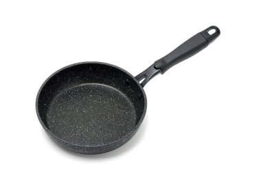 empty small black frying pan isolated on white background, close up clipart