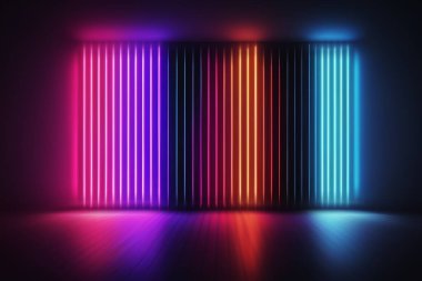 3D görüntüleme, ultraviyole neon üçgen portal, parlayan çizgiler, tünel, koridor, sanal gerçeklik, soyut moda arkaplan, mor neon ışıklar, kemer, pembe mavi üçgen, spektrum, lazer gösterisi