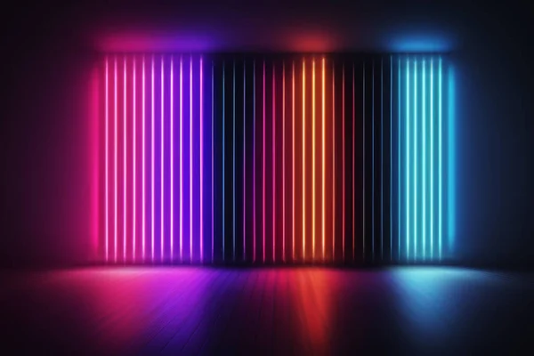 Görüntüleme Ultraviyole Neon Üçgen Portal Parlayan Çizgiler Tünel Koridor Sanal Stok Fotoğraf