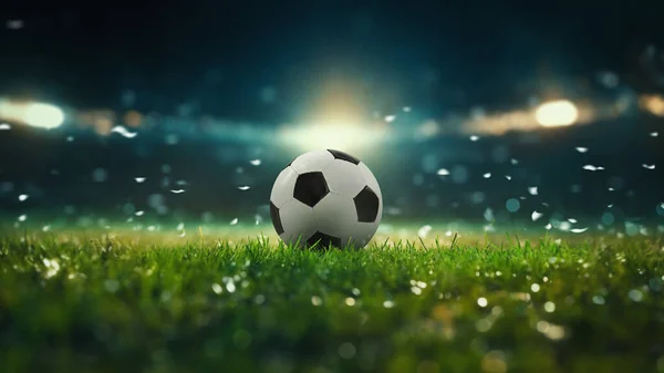 ball on the green field in soccer stadium. ready for game in the midfield - soccer ball close-up.