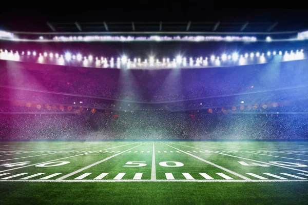 Amerikan Futbol Stadyumunda Yeşil Alan Orta Sahada Oyuna Hazır Stok Resim