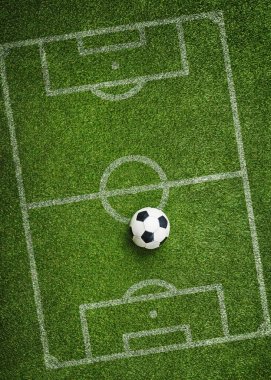 Taktik poster olarak futbol topu olan yeşil çimen desenli. Kopyalama alanı olan futbol stratejisi.