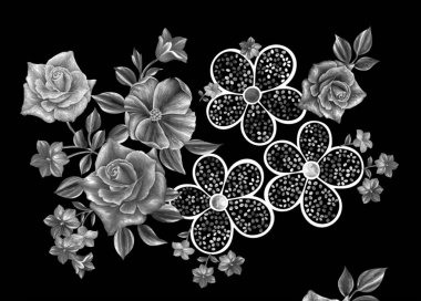 3 Boyutlu düğün çiçekleri, gümüş çiçekleri, metalik düğün çiçekleri tasarımı, lüks metalik çiçek arkaplanı, çiçek illüstrasyonu