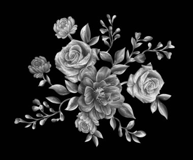 3 Boyutlu düğün çiçekleri, gümüş çiçekleri, metalik düğün çiçekleri tasarımı, lüks metalik çiçek arkaplanı, çiçek illüstrasyonu