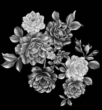 3 Boyutlu düğün çiçekleri, gümüş çiçekleri, metalik düğün çiçekleri tasarımı, lüks metalik çiçek arkaplanı, çiçek illüstrasyonu