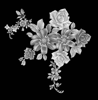 3 Boyutlu düğün çiçekleri, gümüş çiçekleri, metalik düğün çiçekleri tasarımı, lüks metalik çiçek arkaplanı, çiçek illüstrasyonu