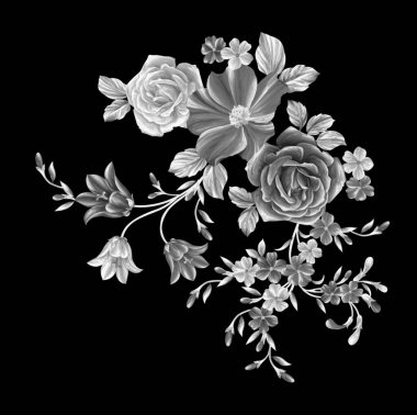 3 Boyutlu düğün çiçekleri, gümüş çiçekleri, metalik düğün çiçekleri tasarımı, lüks metalik çiçek arkaplanı, çiçek illüstrasyonu