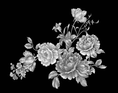 3 Boyutlu düğün çiçekleri, gümüş çiçekleri, metalik düğün çiçekleri tasarımı, lüks metalik çiçek arkaplanı, çiçek illüstrasyonu