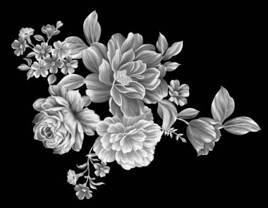 3 Boyutlu düğün çiçekleri, gümüş çiçekleri, metalik düğün çiçekleri tasarımı, lüks metalik çiçek arkaplanı, çiçek illüstrasyonu