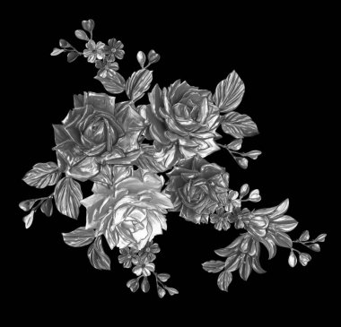 3 Boyutlu düğün çiçekleri, gümüş çiçekleri, metalik düğün çiçekleri tasarımı, lüks metalik çiçek arkaplanı, çiçek illüstrasyonu