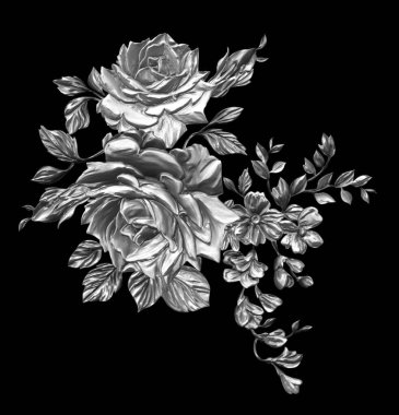 3 Boyutlu düğün çiçekleri, gümüş çiçekleri, metalik düğün çiçekleri tasarımı, lüks metalik çiçek arkaplanı, çiçek illüstrasyonu