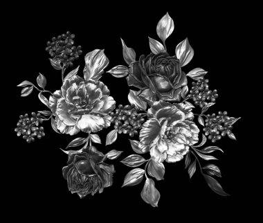 3 Boyutlu düğün çiçekleri, gümüş çiçekleri, metalik düğün çiçekleri tasarımı, lüks metalik çiçek arkaplanı, çiçek illüstrasyonu
