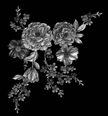 3 Boyutlu düğün çiçekleri, gümüş çiçekleri, metalik düğün çiçekleri tasarımı, lüks metalik çiçek arkaplanı, çiçek illüstrasyonu