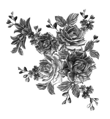 3 Boyutlu düğün çiçekleri, gümüş çiçekleri, metalik düğün çiçekleri tasarımı, lüks metalik çiçek arkaplanı, çiçek illüstrasyonu