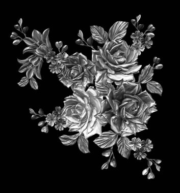 3 Boyutlu düğün çiçekleri, gümüş çiçekleri, metalik düğün çiçekleri tasarımı, lüks metalik çiçek arkaplanı, çiçek illüstrasyonu