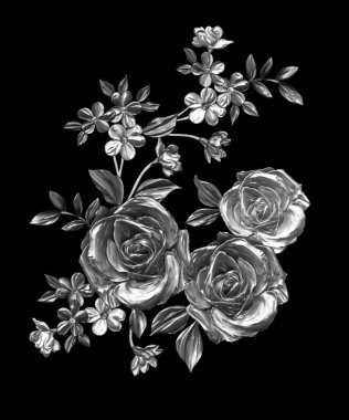 3 Boyutlu düğün çiçekleri, gümüş çiçekleri, metalik düğün çiçekleri tasarımı, lüks metalik çiçek arkaplanı, çiçek illüstrasyonu