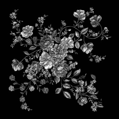 3 Boyutlu düğün çiçekleri, gümüş çiçekleri, metalik düğün çiçekleri tasarımı, lüks metalik çiçek arkaplanı, çiçek illüstrasyonu