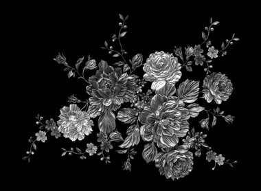 3 Boyutlu düğün çiçekleri, gümüş çiçekleri, metalik düğün çiçekleri tasarımı, lüks metalik çiçek arkaplanı, çiçek illüstrasyonu