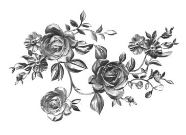 3 Boyutlu düğün çiçekleri, gümüş çiçekleri, metalik düğün çiçekleri tasarımı, lüks metalik çiçek arkaplanı, çiçek illüstrasyonu